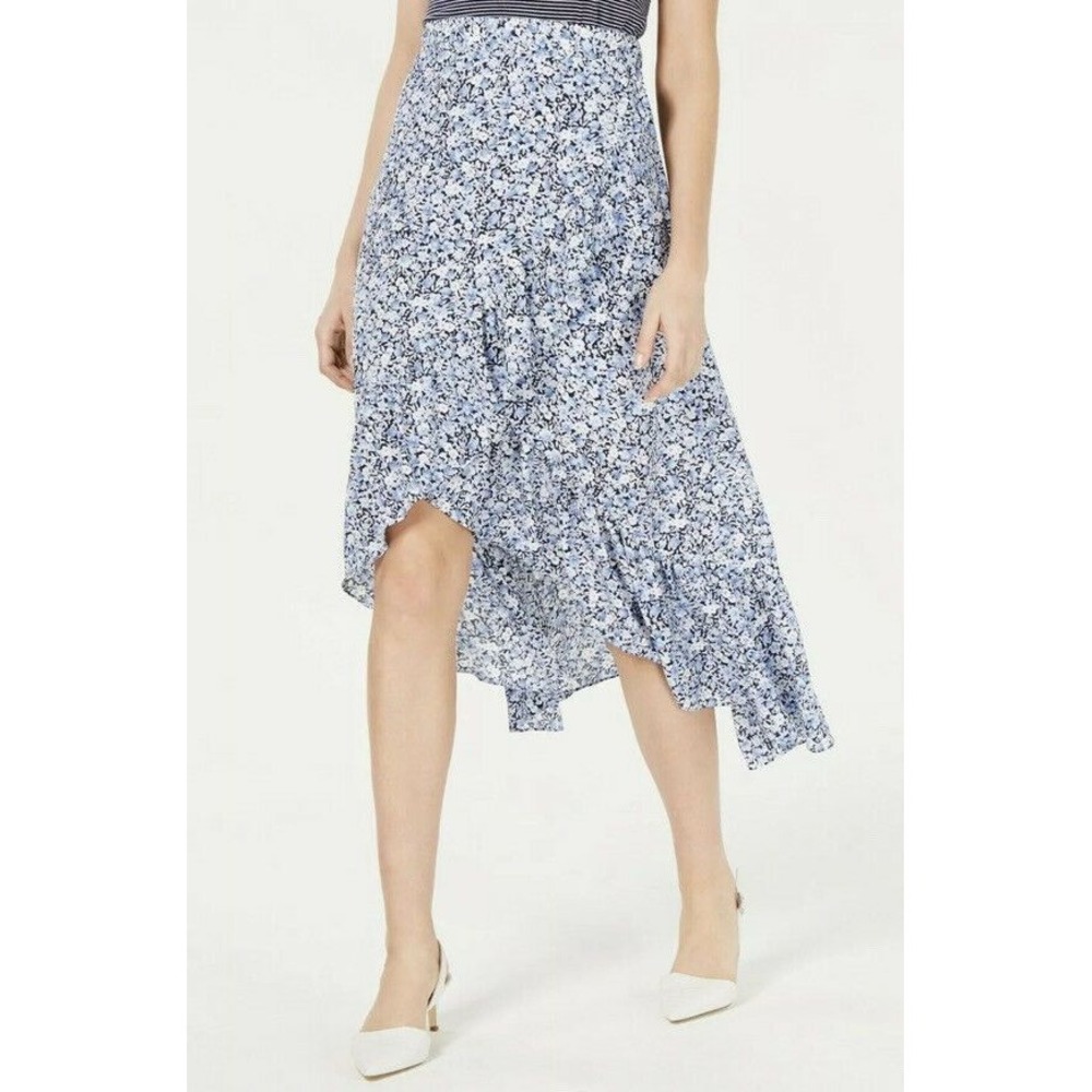 MAISON JULES Womens New Light Blue Floral Midi Hi-Lo Skirt XL
